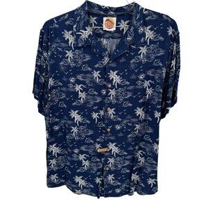 C&C California Navy & White Rayon Mens Hawaiian Button Down Shirt Size XL